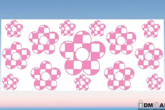Retro Plaid Flower 16oz Libbey Glass SVG